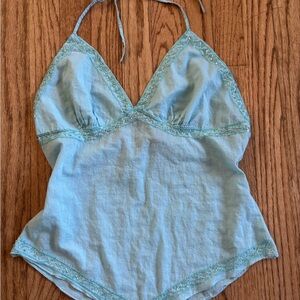 Vintage Blue Bead Trim Halter Top